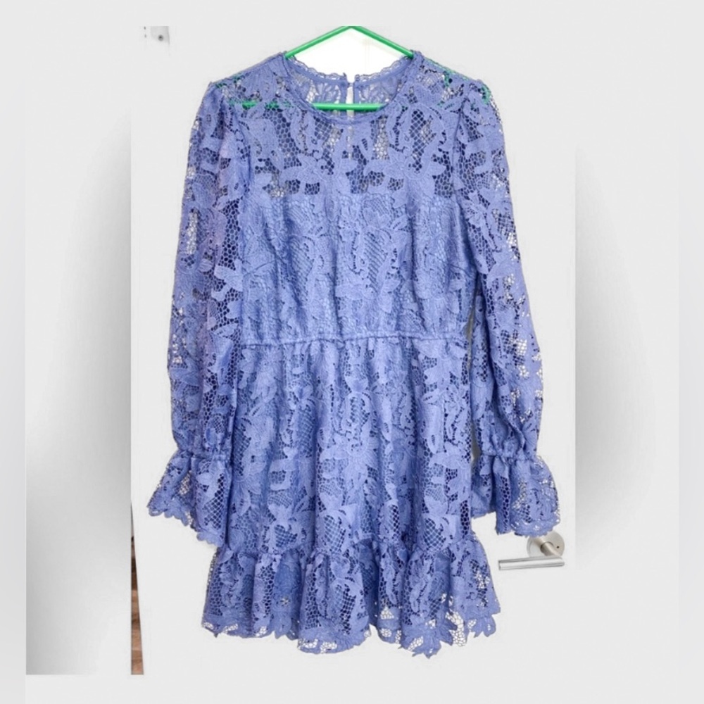 Aqua Long Sleeve Blue Lace Dress - Picture 3 of 5